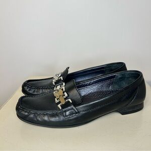 Cole Haan Anjali Moc Black Leather Loafers with Silver Embellishments, Size 8